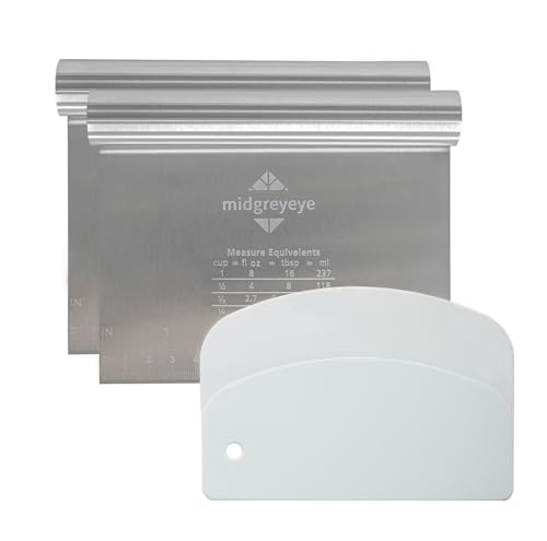 Midgreyeye Rasqueta De Masa 1 PCS de Plástico y 2 PCS de Acero Inoxidable, Raspador De Pizza, Cortador De Masa, Espatula Cocina Para Tartas, Tartas, Pizza (15 * 12.5+13.5 * 9.1cm)