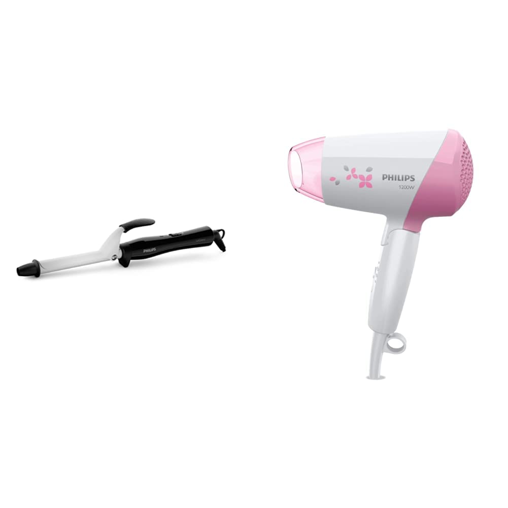 PHILIPS Curler (Bhb862) & Dryer (Hp8120/00) Combo, 1200 Watts, Black
