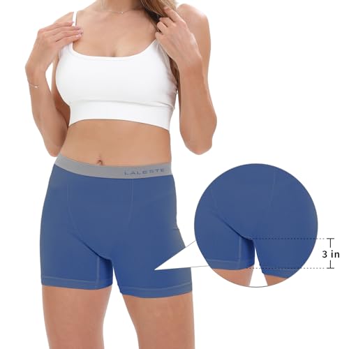 LALESTE Women's Cotton Boxer Briefs 3" Inseam Underwear Boy Shorts Panties 5 Pack3