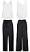FANCYINN Womens 2 Piece Crop Pants Set V Neck Tank Wide Strap Tops High Waisted Cropped Paper Bag Pants with Belt Black XS
