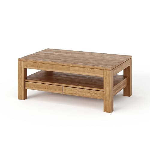 Kiki Design Table basse en chêne largeur 110 cm avec 2 tiroirs en bois massif salon