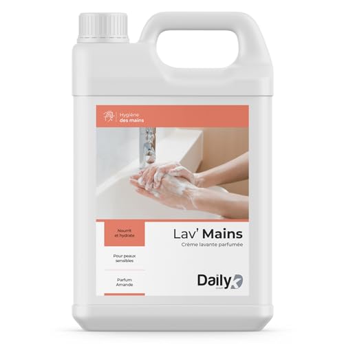 DAILY K Crème Lavante Mains Parfum Amande en Bidon 5L - Douce, Nettoie, Nourrit & Hydrate, Pour Peau Sensible - Gel Lavant Mains Grand Format Économique - Made in France
