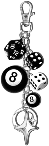8 Ball Dice Bag Charms for Handbags Cut Keychains for Women Purse Charm Silver Aesthetic Y2K Keychain Accessories Black Cool Goth Keychain Charms for Purses Accessories-Ball&Dice