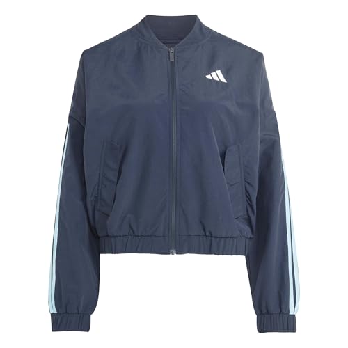 adidas Women's ESSENTIALS 3-STRIPES WOVEN WINDBREAKER, night navy/icey blue, M