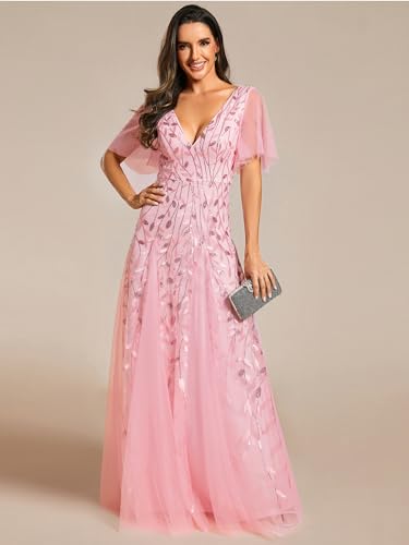 Image of Ever-Pretty Women's Sequin Formal Dresses Evening Gown Sparkly V-Neck Short Sleeve Floor Length Mother of The Bride Dress 736