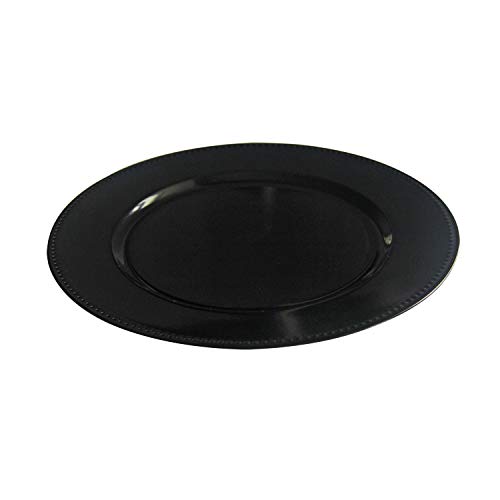 Welmatch Black Plastic Beaded Charger Plates - 12 Pcs 13 Inch Round Wedding Party Decroation Charger Plates (Black, 12) #TOP1