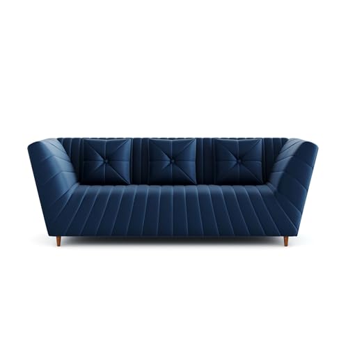 Image of Amazon Brand - Solimo Corell Tufted Velvet Fabric 3+1+1 Seater Sofa for Living Room Furniture (Blue)|3 Year Warranty