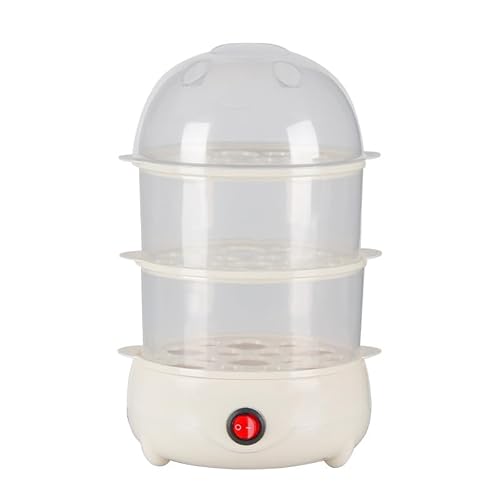 KOMBABE 3-Tier Electric Egg Cooker with Automatic Shut-Off – Compact Steamer for Hard/Soft Boiled Eggs, Chicken & Breakfast Foods, Includes Spoon (White)