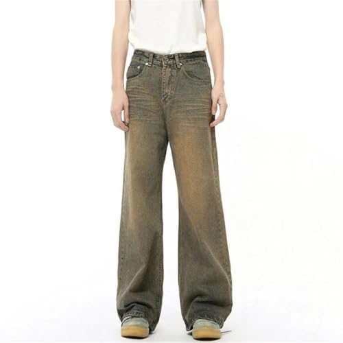 Men's Jeans Solid Color Droop Worn-Out Trousers Straight Wide Leg Loose Denim Pants4