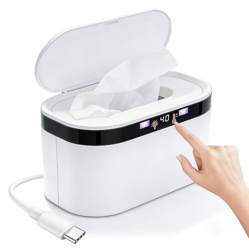 Wet Wipe Warmer for Babies Baby Wipes Warmer with Night Light 4 Temperature Control USB Powered Larger Capacity Portable Wet Wipes Dispenser Box Temperature Display for Both Outdoor Car and Home
