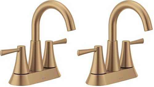 Image of Moen Ronan Bronzed Gold Two-Handle 4 inch Centerset Modern Bathroom Faucet with Push-Down Drain, 84022BZG (Pack of 2)