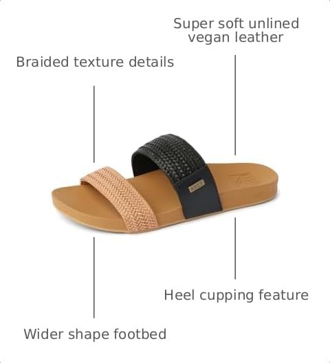 Image of REEF Vista Braid II Women's Fashion Slide Sandal, Vegan Leather Strap, Ultra Soft Cushion Footbed