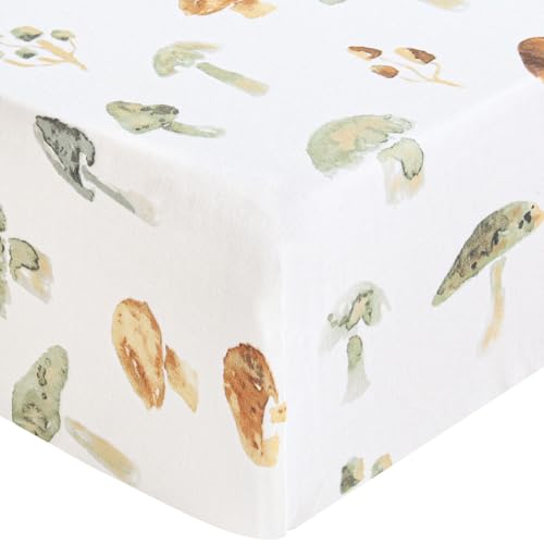 Image of LifeTree Crib Sheets for Baby, Muslin Fitted Crib Sheets Neutral Boys Girls - Toddler Bed Sheet Fits Standard Crib, 70% Viscose from Bamboo and 30% Cotton, Mushroom Pattern, 28in x 52in ﻿