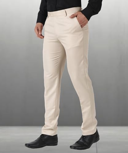Image of MALENO Men's Slub Effect Solid Trouser | Classic Slim Fit Formal Trousers for Men | Slim Fit Trousers for Men