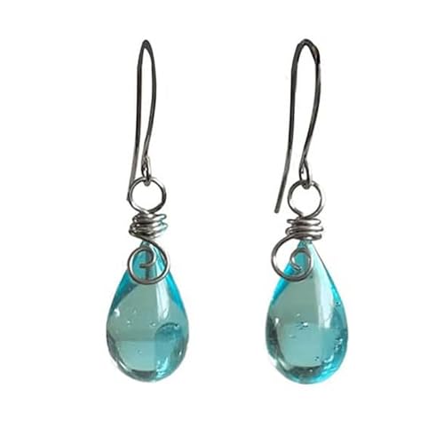 AQSGT Recycled Glass Spiral Earrings, Upcycled Mason Jar Dangles Fashion Twisted Hammered Jewelry Set Handmade Drop Earrings Beach Jewelry Inspirational Gifts for Women Daughter(Drop Earrings)