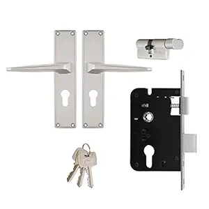 Godrej Locking Solutions and Systems Locks NEH 08-200 mm Door Handle with Lock Set (1CK, Satin Steel, Silver)