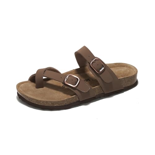 Image of Project Cloud 100% Genuine Leather Womens Sandals -Lightweight Womens Slides Memory Foam Insole & Cork Footbed Sandals Women - Non-Slip Beach Essentials Summer Sandals for Women 2026 (Lian)