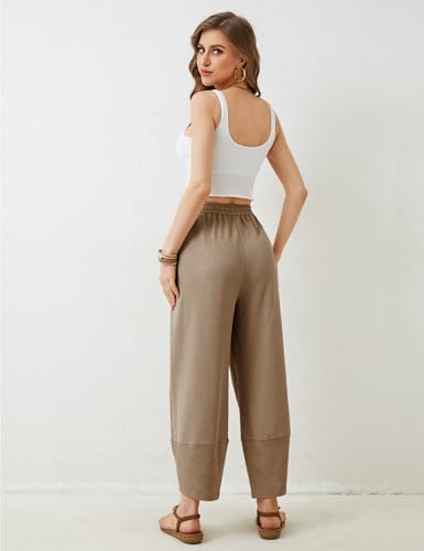 Image of Himosyber Women Cotton Pants Wide Leg Pants Casual Loose Baggy Elastic Waist Beach Palazzo Harem Pants