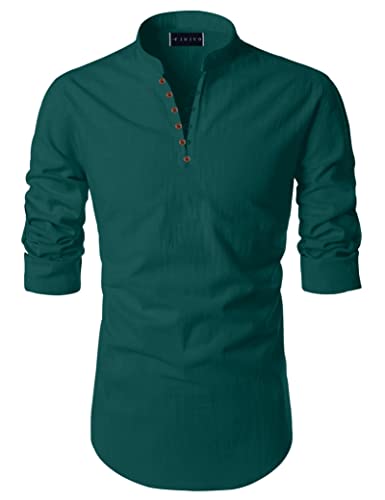 Image of Macsivo Men's Cotton Blend Kurta with Solid Band Collar Full Sleeve Button Closure Regular Fit Curved Hem Length | Kurta for Man | Combo Pack of 2