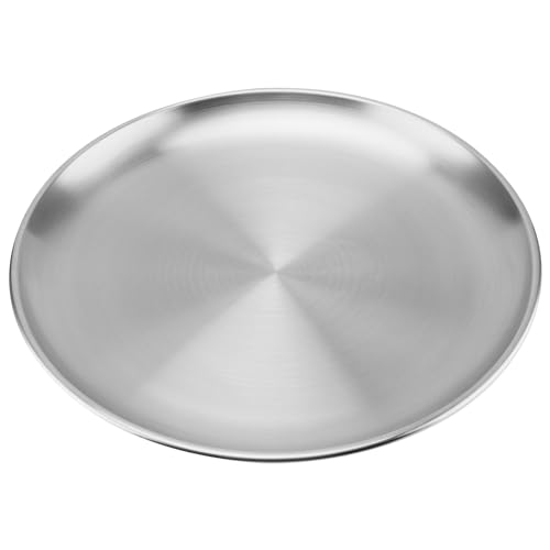 MUNGHOK 5er Set 30cm Edelstahl Geschirr, Rundes Tablett, Metallteller Servierteller Rund Silber Unterteller Essteller für Camping, Grill, Picknick