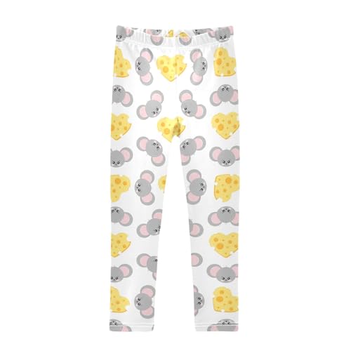Mouse and Cheese Girls Leggings,Workout Leggings for Girls Toddler Athletic Leggings Size for 3-10T