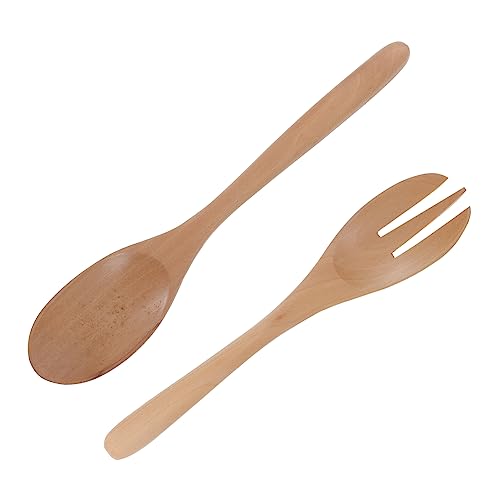 STOBAZA Salad Spoon Fork Set 2-piece Serving Set Smooth Wood Salad Servers Safe for Ages for Family Dinners