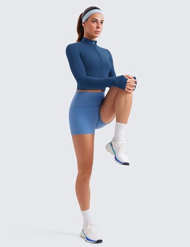 Image of CRZ YOGA Butterluxe Cropped Athletic Jackets | Extremely Soft, Slim Fit, Full Zip, Mockneck, Thumb Holes, for Women
