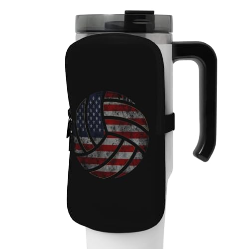 SwpWab USA Flag Volleyball Compact Exercise Essentials Bag with Zipper