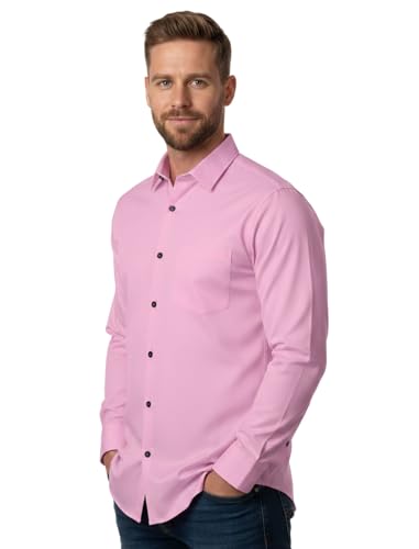 Image of BABIRUSA Men's Cotton Blend Shirt with Solid Bottom Down Long Sleeve Spread Collared Neck Regular Fit and Standard Length | Shirt for Man