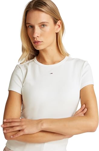 Tommy Jeans Damen 2er Pack T-Shirts Kurzarm Essential Rib Slim Fit, Mehrfarbig (Ecru/Sweet Blue), XXS – Ansicht 3