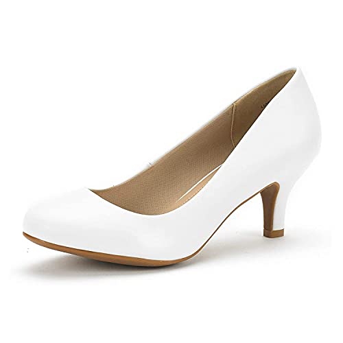 DREAM PAIRS Women's Dress Comfortable Low Heel Pump Shoes 6.5 White/Pu