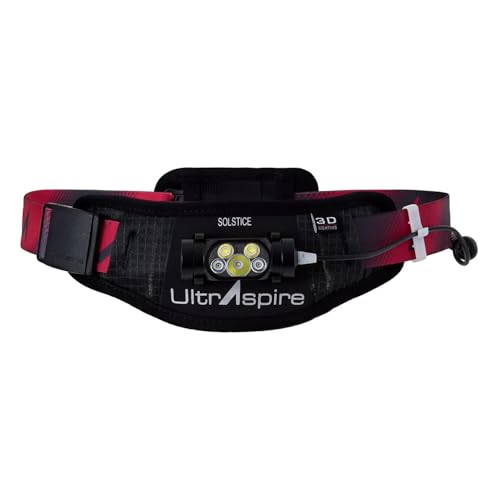 UltrAspire Lumen Collection Waist Light Belt | Aircraft Grade Aluminum Lightweight & IPX7 Waterproof Rating - 800 Solstice, Black/Red