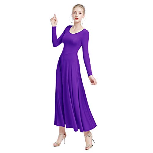 Vestidos Mujer Casual Litúrgico Manga Larga Leotardo Gimnasia Vestido de Ballet Flamenco Maillot Mujer Violeta M