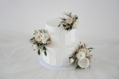 Set de toppers para pastel de boda con flores secas miniatura 3