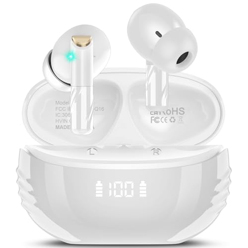 Wireless Earbuds Bluetooth 5.4 in Ear Light-Weight Headphones Built-in MIC, 48H Playback HiFi Stereo Bass Earphones, IPX7 Waterproof Ear Buds with Wireless Charging Case, Touch Control, White