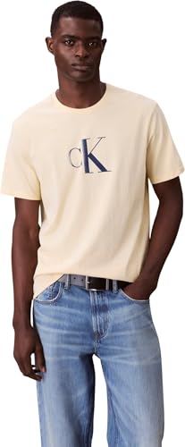 Calvin Klein T-Shirt Manches Courtes Homme Center Monogram Classic en Coton, Jaune (Sunlight), M