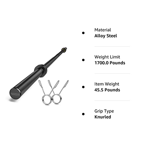Feierdun 7Ft Olympic Barbell, 1700Lbs Strength Training Bar For Weight Lifting, Alloy Steel, Center Knurl, Suitable For 2 Inch Plates #TOP7