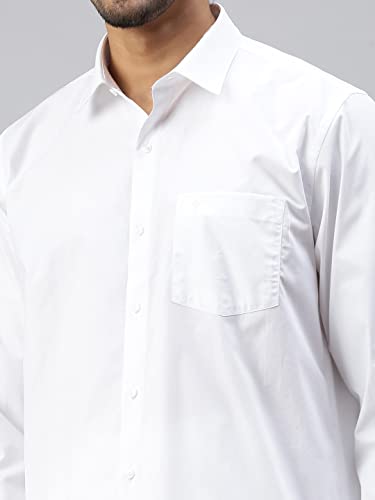 Image of RAMRAJ COTTON Men White Cotton Full Sleeve Collared Shirt