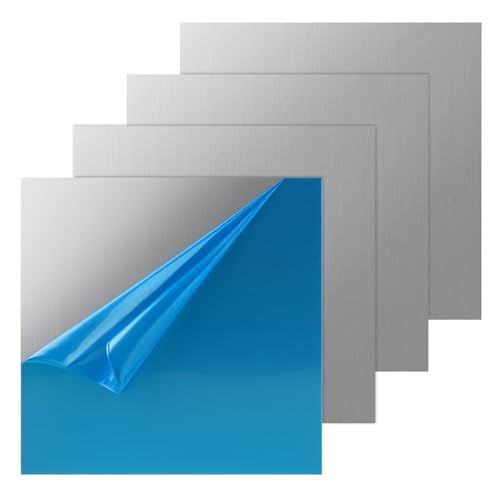 LALAGO 4 Stück 15 x 15CM 304 Edelstahlblech, 0.5mm Dicke Edelstahlplatten mit Doppelseitige Folie, Unmagnetisch Metallblech, Quadrat Metallplatte Feinblech für Reparatur, Schweißen, DIY Basteln