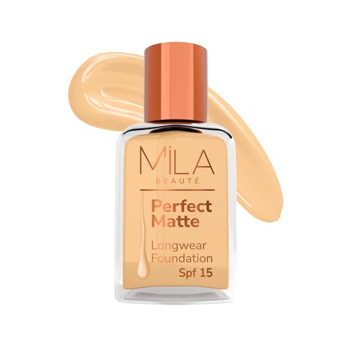 Image of Mila Beaute Perfect Matte Long Wear Foundation | High Coverage, Light Weight & Water Resistant I Oil Free Formula With SPF 15 & Vitamin E | Smooth Matte Finish | Keeps Skin Hydrated | Shade - ( 3 Blush, 30ml)