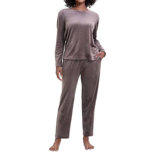 Navisting Women's Velvet Pajama Set Crew Neck 2-Piece Loungewear Loose Fit