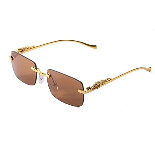Image of Dervin Leopard Decorated Arms Rimless Rectangle Sunglasses for Men and Women