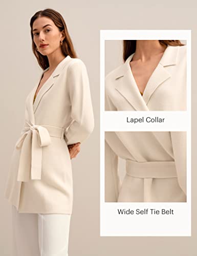 LilySilk Wool Blazer Cream Lapel Incana Knit Outerwear for Women Warm Soft Long Coat for Winter with Belt2