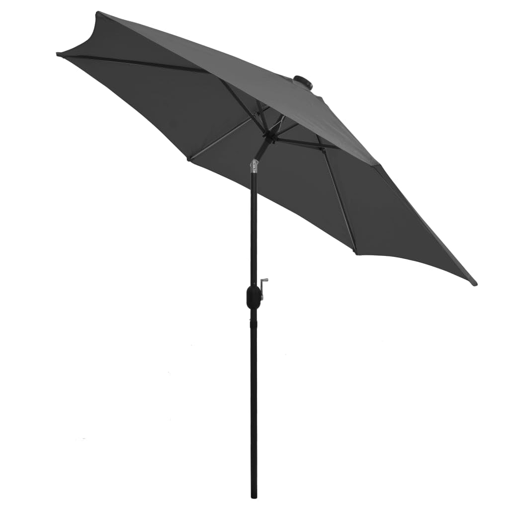 vidaXL Ombrellone con Luci a LED e Palo in Alluminio Parasole Protezione per Il Sole Telo Protettivo Tenda Accessori da Esterni 300 cm Antracite