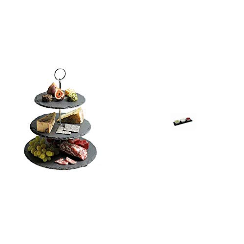Artesa Cake Stand and Serving Set, Slate, 3 Tier & Apollo Slate Meze Set, 1592