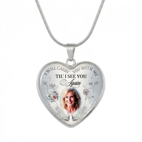 Memorial Heart Photo Necklace with Adjustable Chain