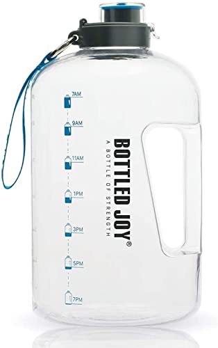 Image of 1 Gallon Water Jug with Flip-top Lid and Handle Strap, Leak-proof BPA Free Reusable Time Marker Reminder Large Capacity Wide Mouth Gallon Water Bottle for Outdoor Sports Fitness Gym Hiking Clear