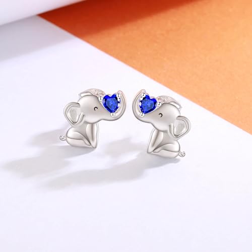 925 Sterling Silver Elephant Earrings Stud Birthstone Hypoallergenic Cute Animal Earrings Jewelry Gift for Women2
