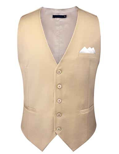 GUSLESON Men's Suit Vest and Pocket Square Set Business Formal Dress Waistcoat Vest with 3 Pockets3
