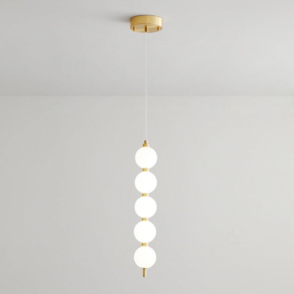 Lampadario a sospensione lineare a forma di globo in rame a 5 luci Isola della cucina Lampada a sospensione a barra lunga dorata Lampadario a soffitto a forma di bolla a sfera per scala Camera da